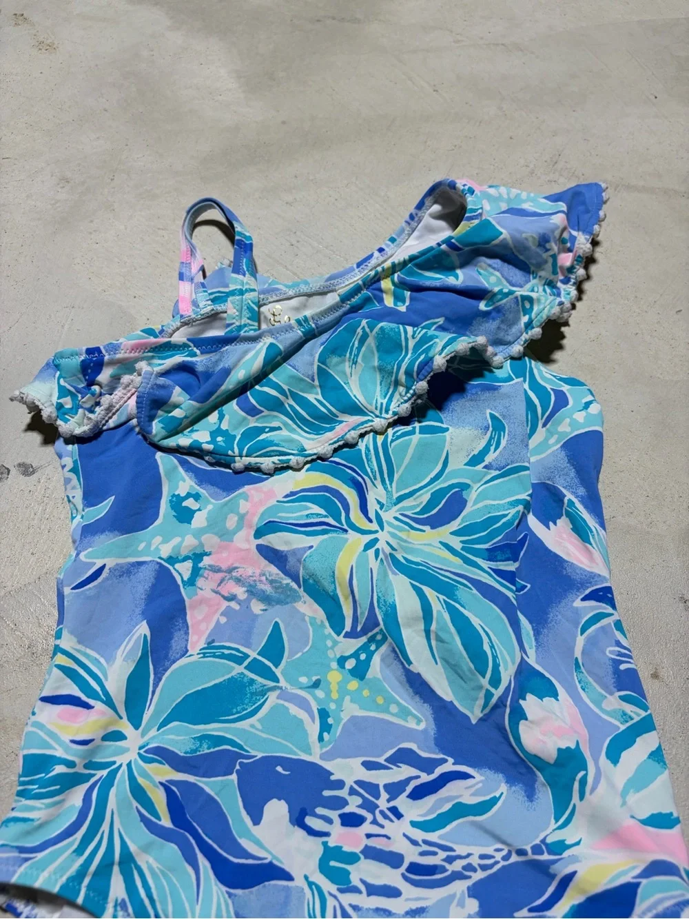 Lilly Pulitzer blue Floral One-Shoulder Swim Suit 8